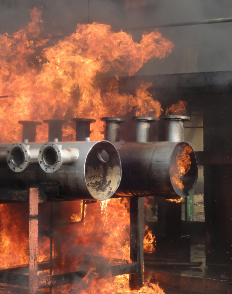 pipes on fire in a plant explosion