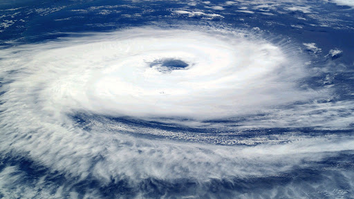 An aerial view of a hurricane.