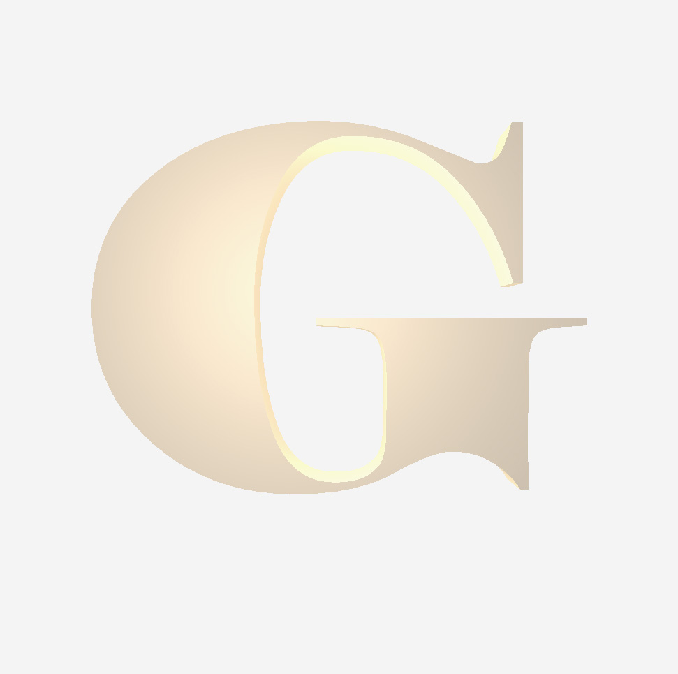 A golden capital G, the logo for the burn injury lawyers at Gordon McKernan Injury Attorneys.
