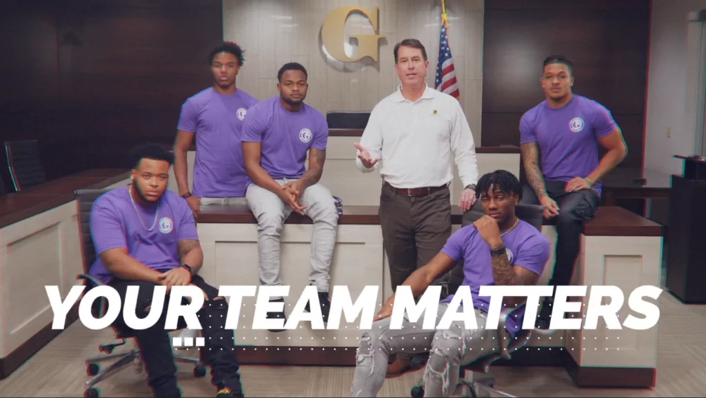 Gordon McKernan with LSU Football Players in Super Bowl Commercial
