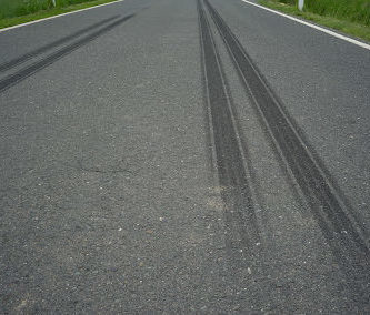 Skid marks from a truck on a road in Louisiana