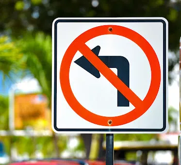 A 'no left turn' sign in Gonzales Louisiana