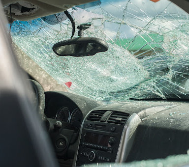The interior of a smashed windshield after a car accident in Louisiana.