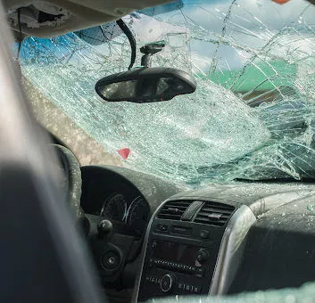 The interior of a smashed windshield after a car accident in Baton Rouge