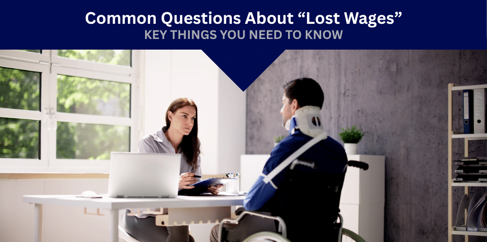 a workers compensation lawyer helping a client in a neck brace with a lost wages case