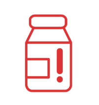 A red icon of a dangerous prescription bottle.