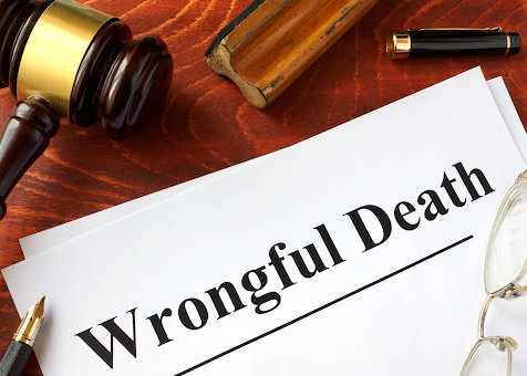 Document with title Wrongful Death o a wooden surface.
