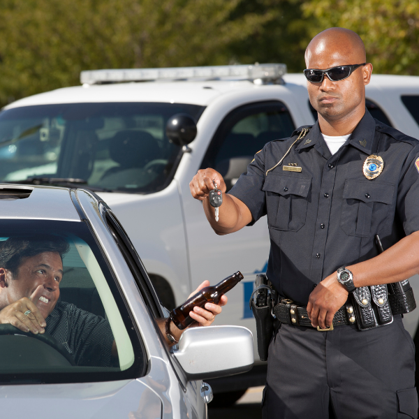 policeman conducting a drunk driving traffic stop