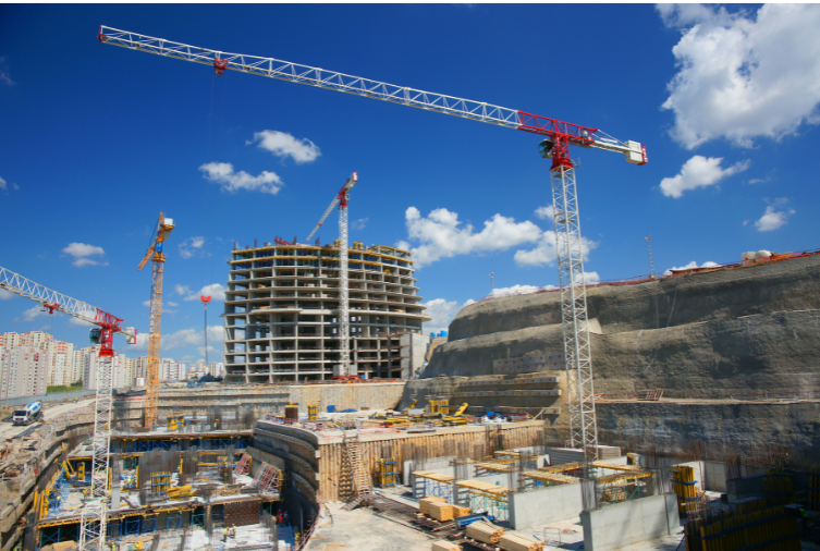 city construction work site with crane access