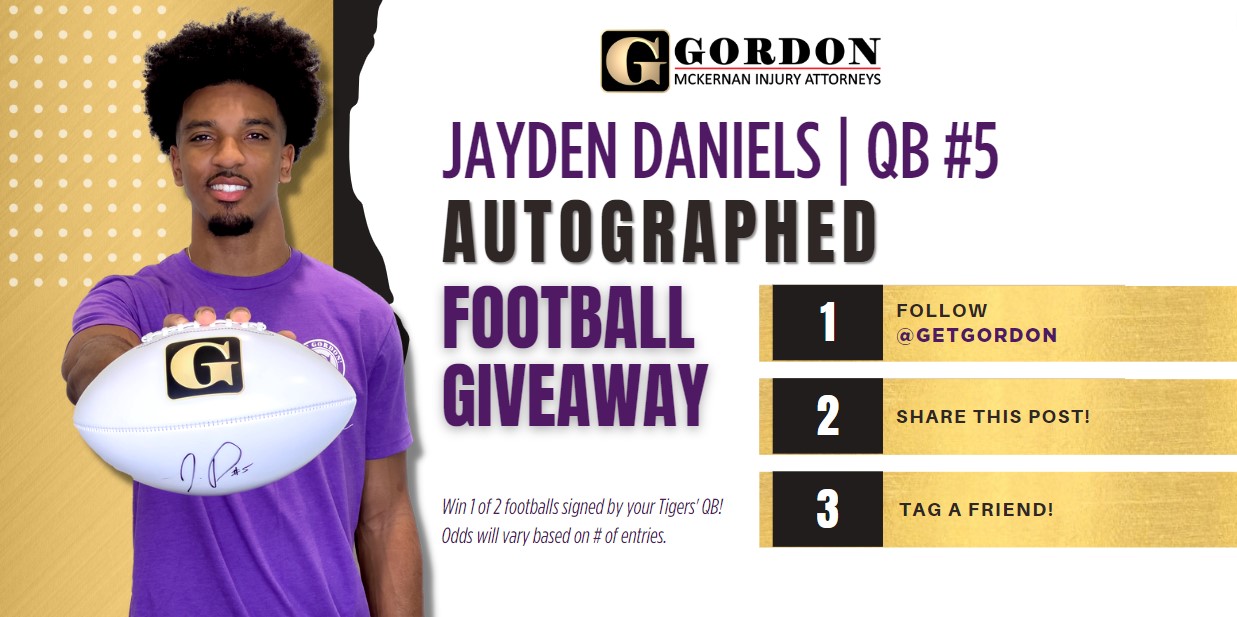 Win An Autographed Football from Jayden Daniels! Gordon McKernan Injury Attorneys