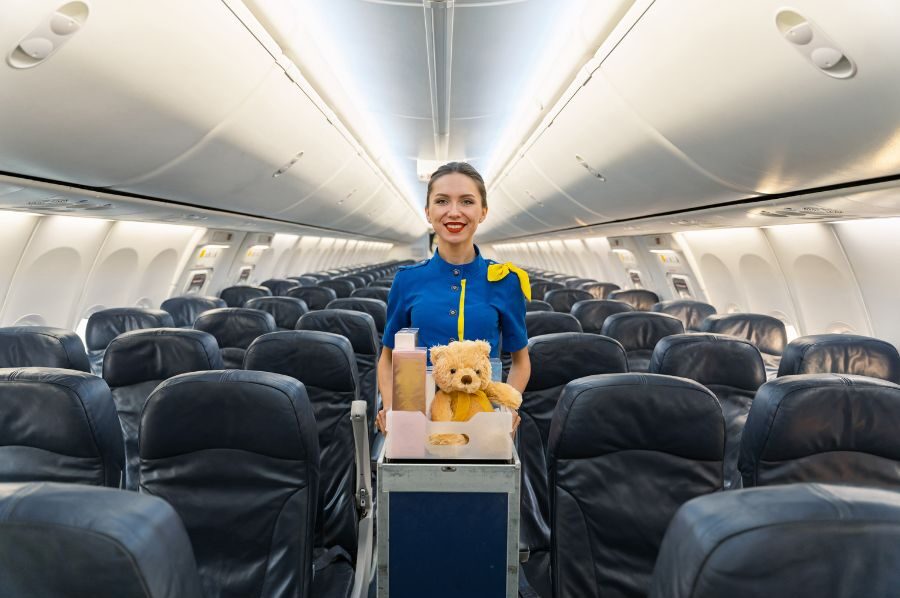 airline stewardess with cart