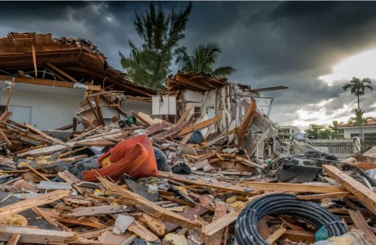 debris and homes from hurricane