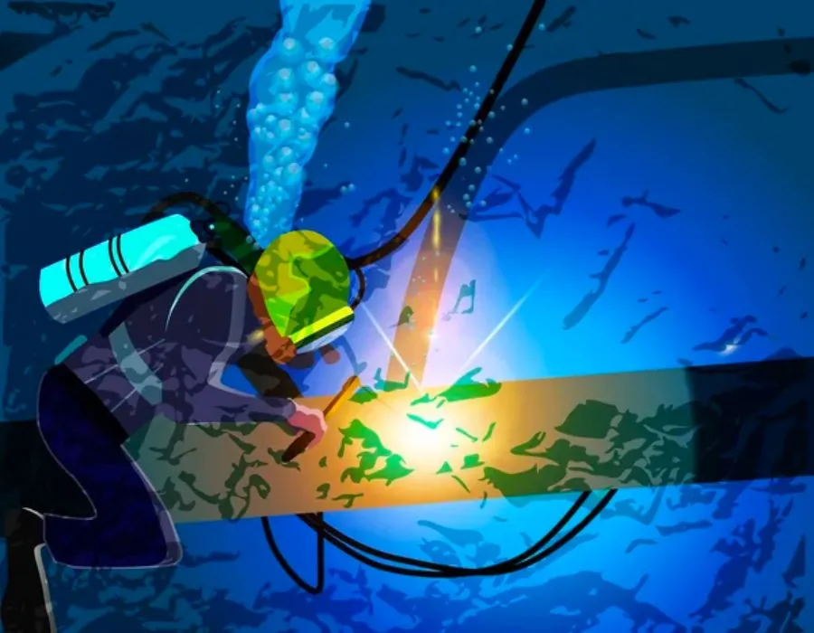 cartoon of underwater welding