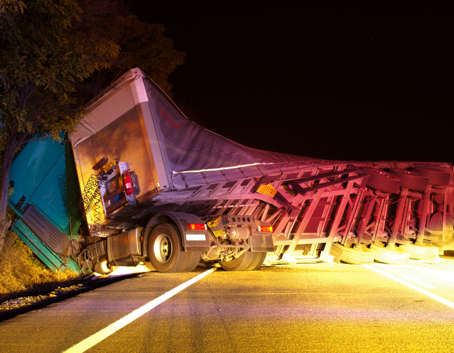 18 wheeler overturned at night on highway