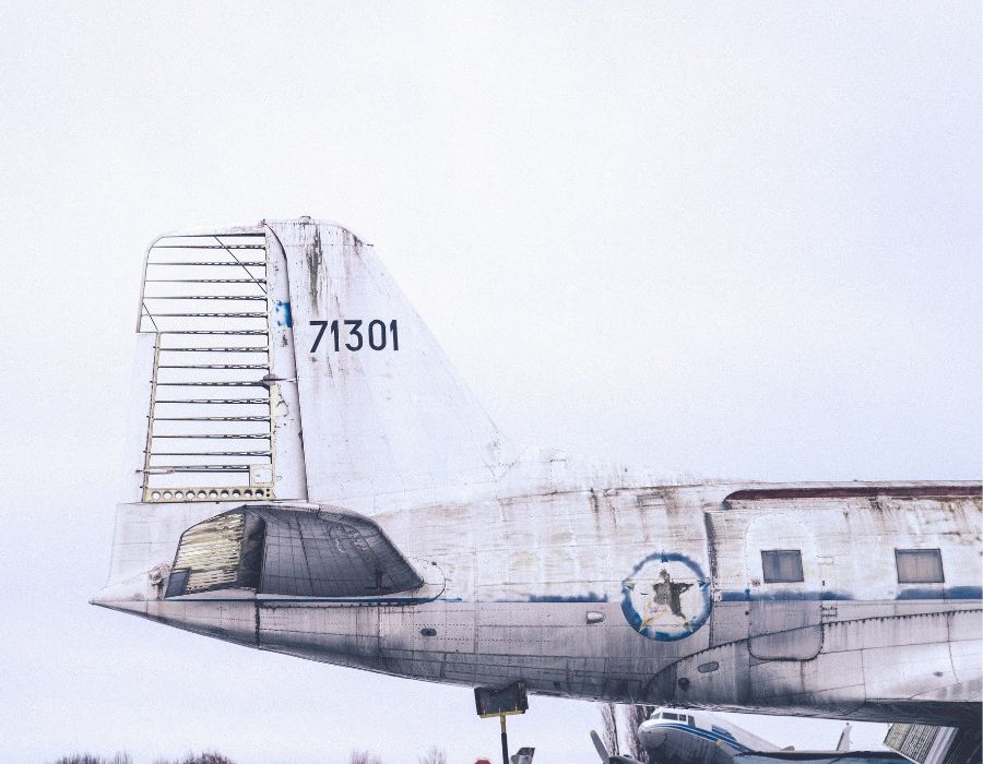 closeup of military craft jet fin