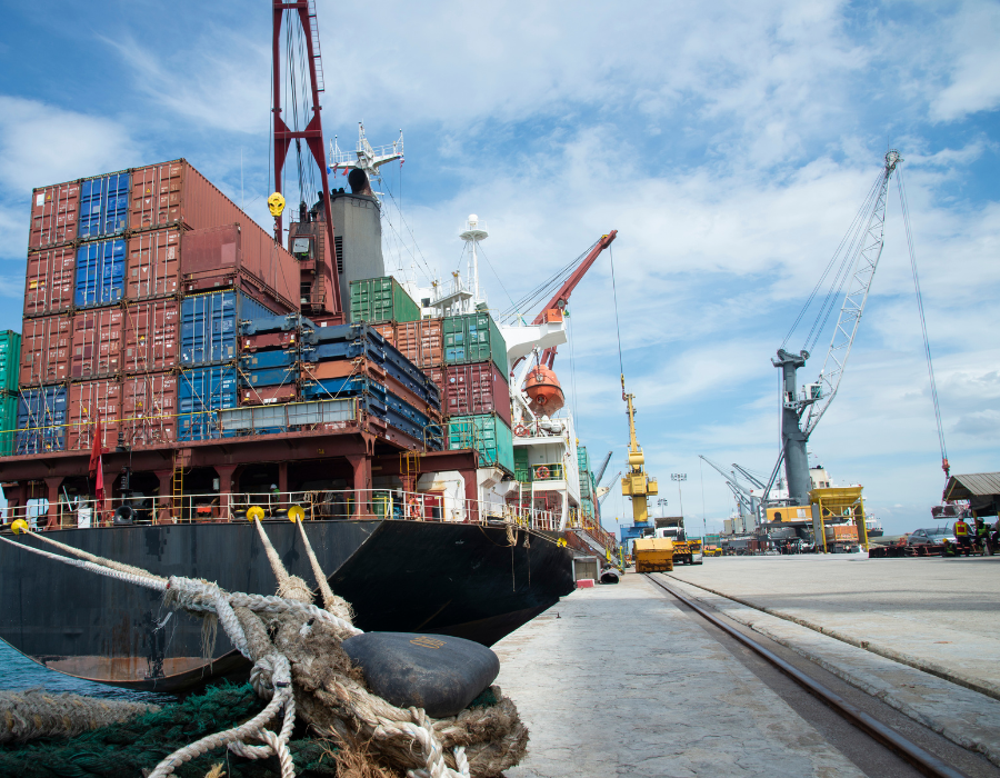 container ship docked at port