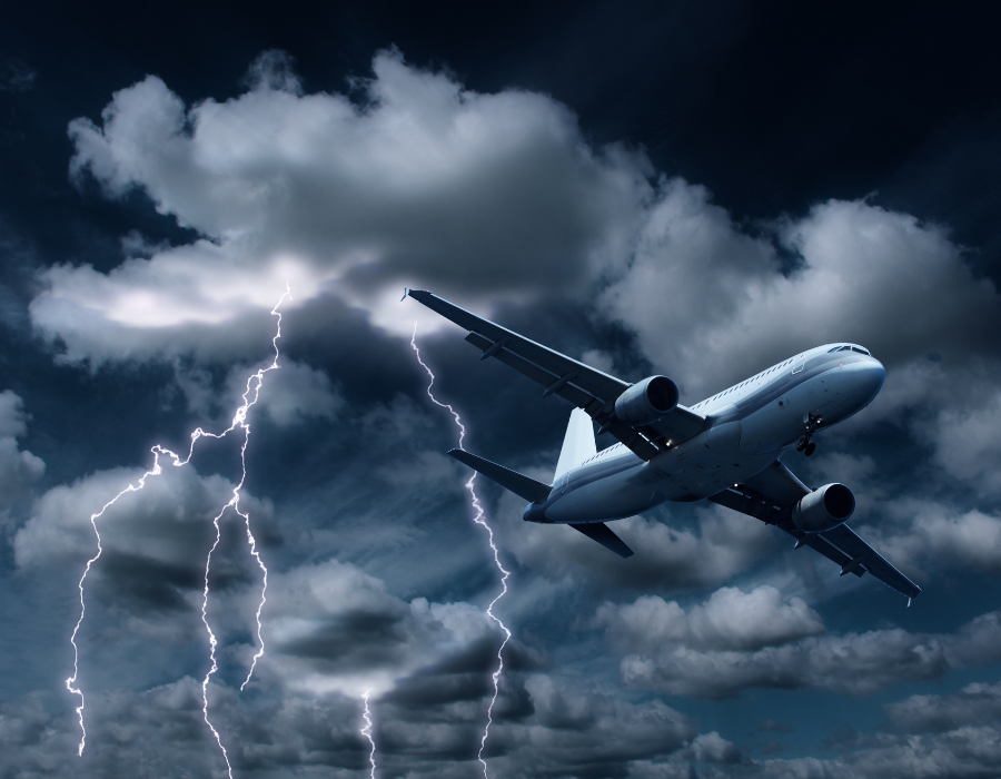 lightening striking near airplane