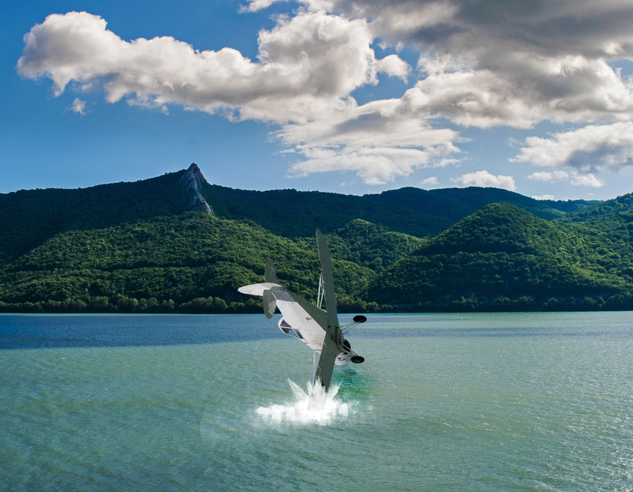 private plane nose diving in water