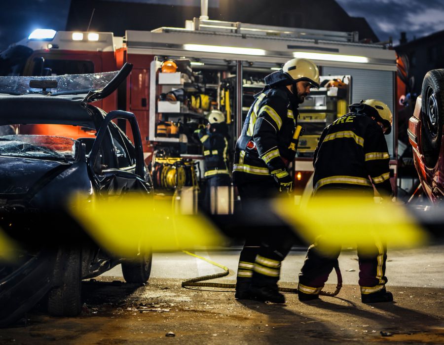 Major Car accident involving multiple vehicles with ambulance taking driver away