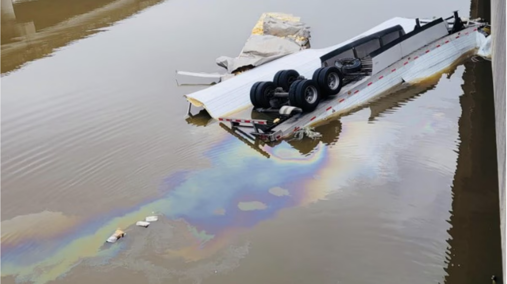 sunken 18-wheeler truck accident in Louisiana near Manchac