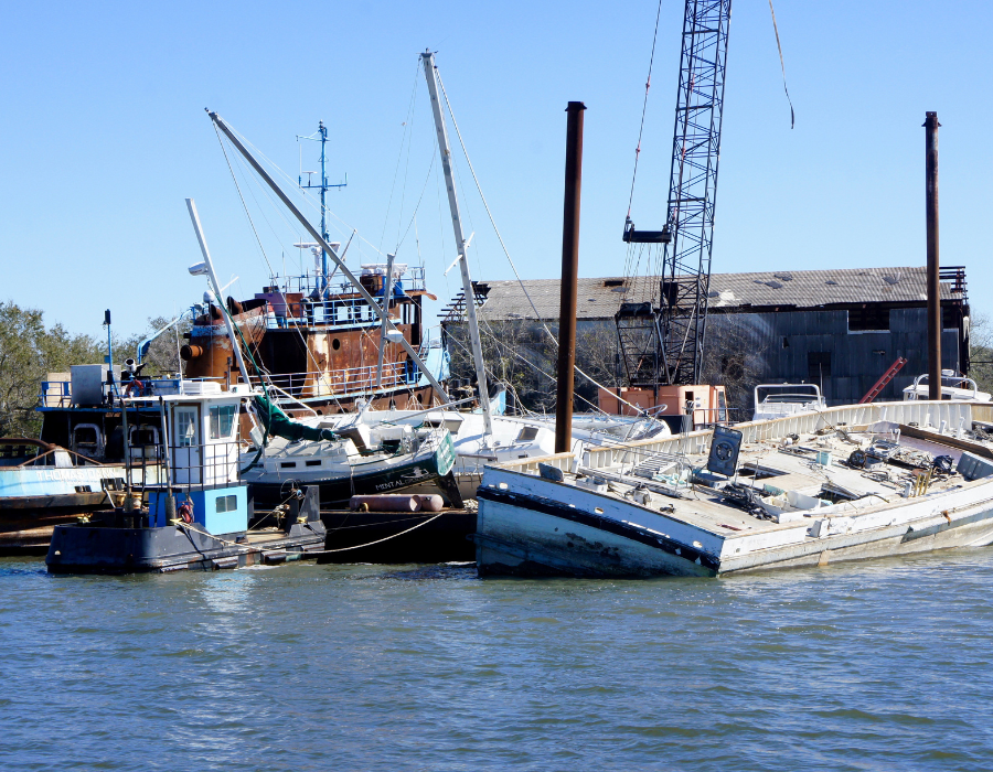 boat with damage from hurricane