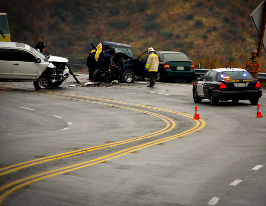 fatal car accident on curvy highway road in the hills