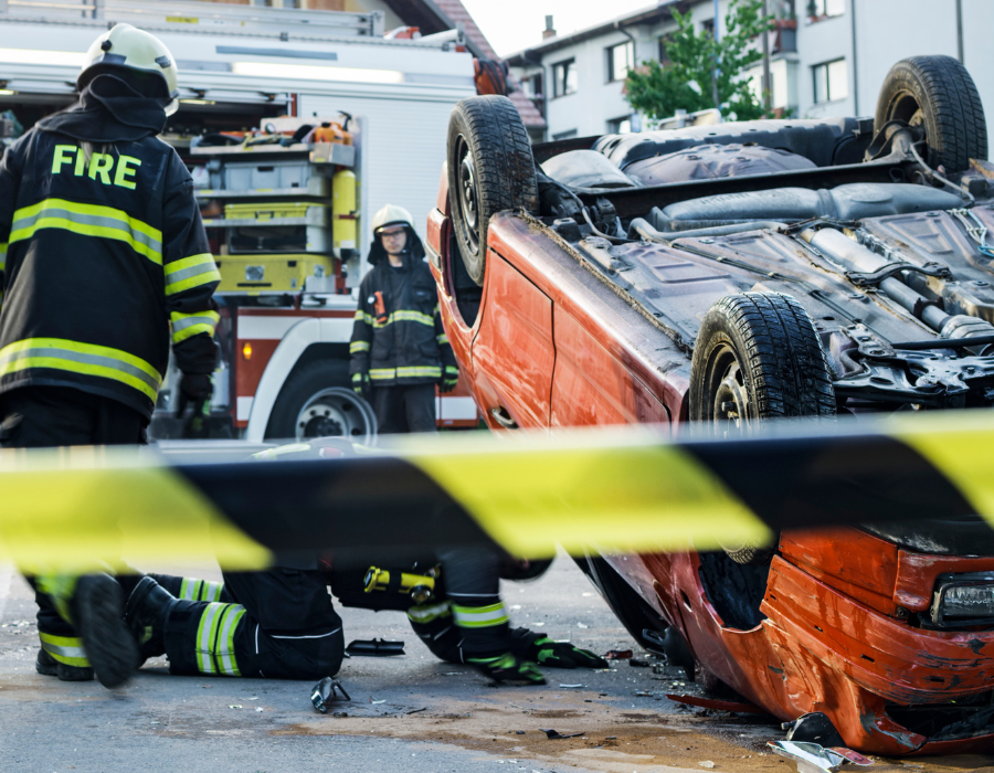 fire and rescue on a fatal car accident scene