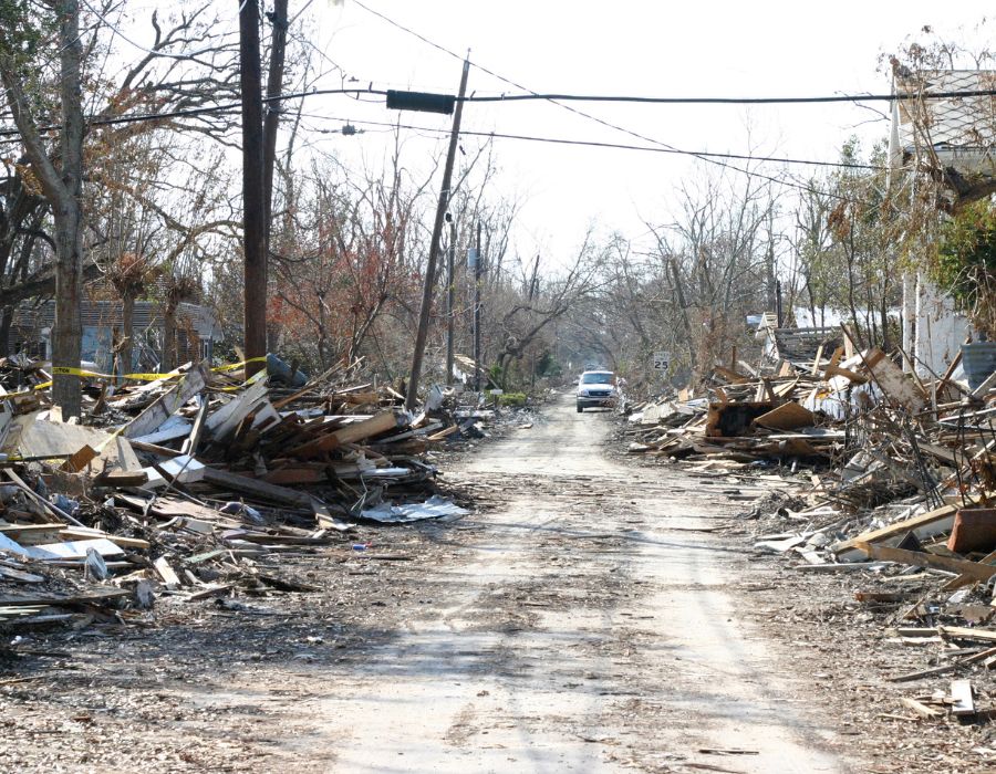 neighborhood demolished from hurricane