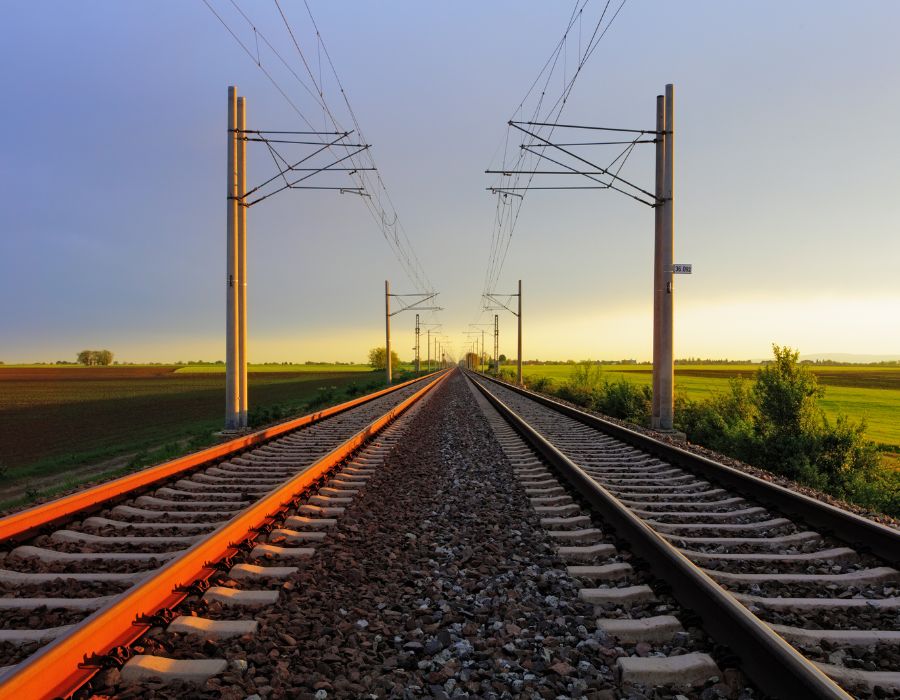 railroad tracks at sunset