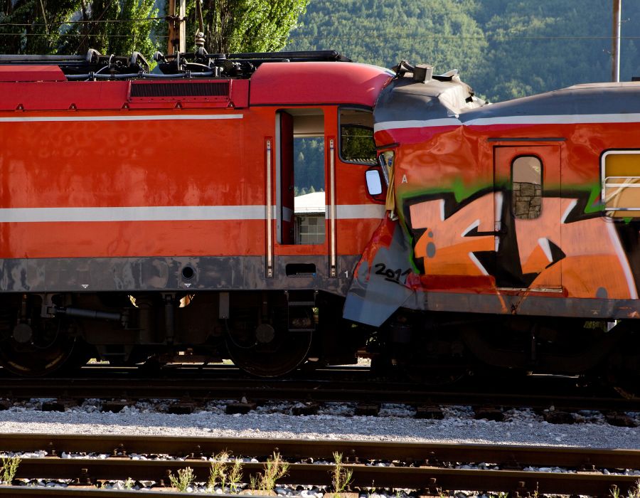 train crash with graffiti