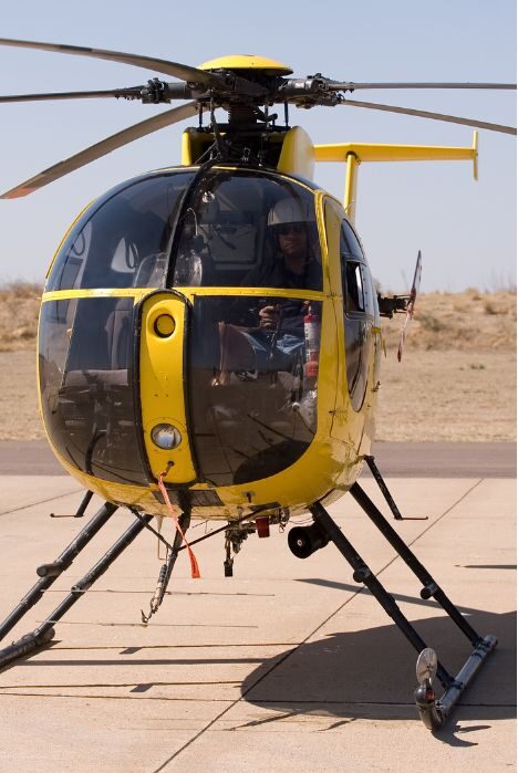 front view of yellow helicopter