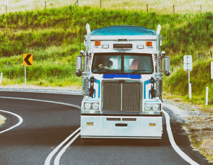 large truck going around a curve