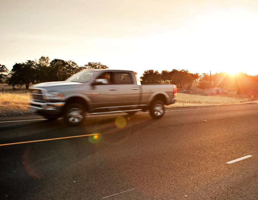 speeding pickup truck