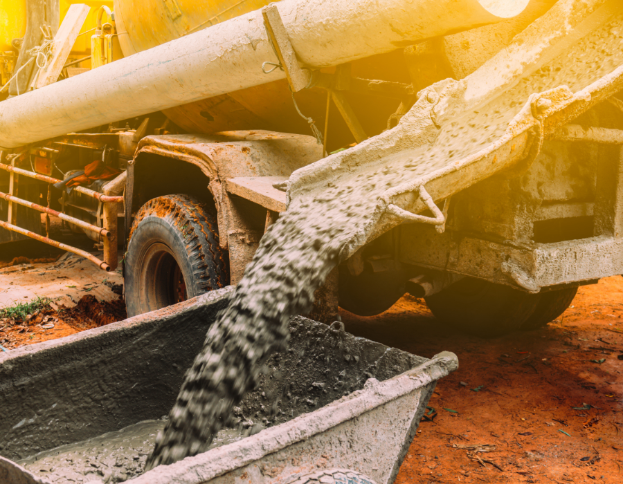 cement truck pouring cement