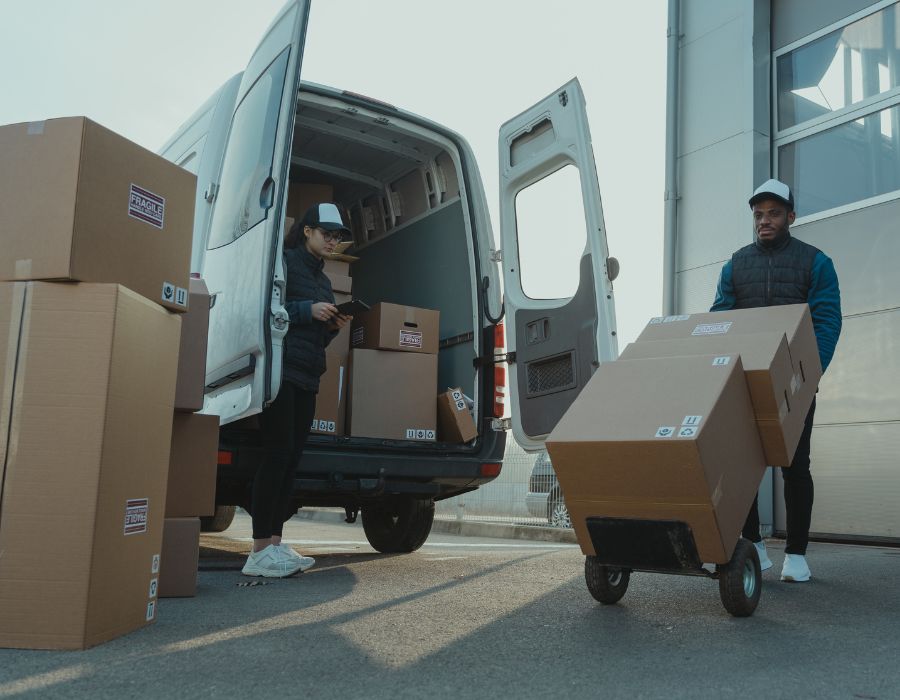 delivery workers unloading delivery truck