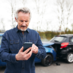 hombre tratando de obtener informe de accidente de coche en línea en lafayette