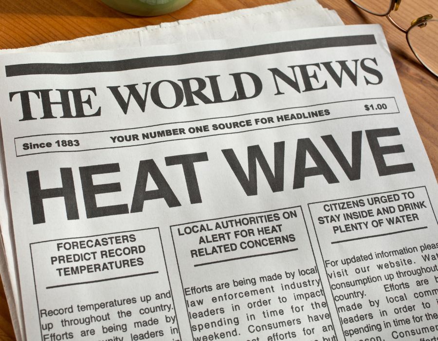 Louisiana Heat Wave Claims Lives, newspaper front page about a heat wave