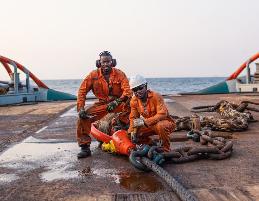 men working on offshore rig