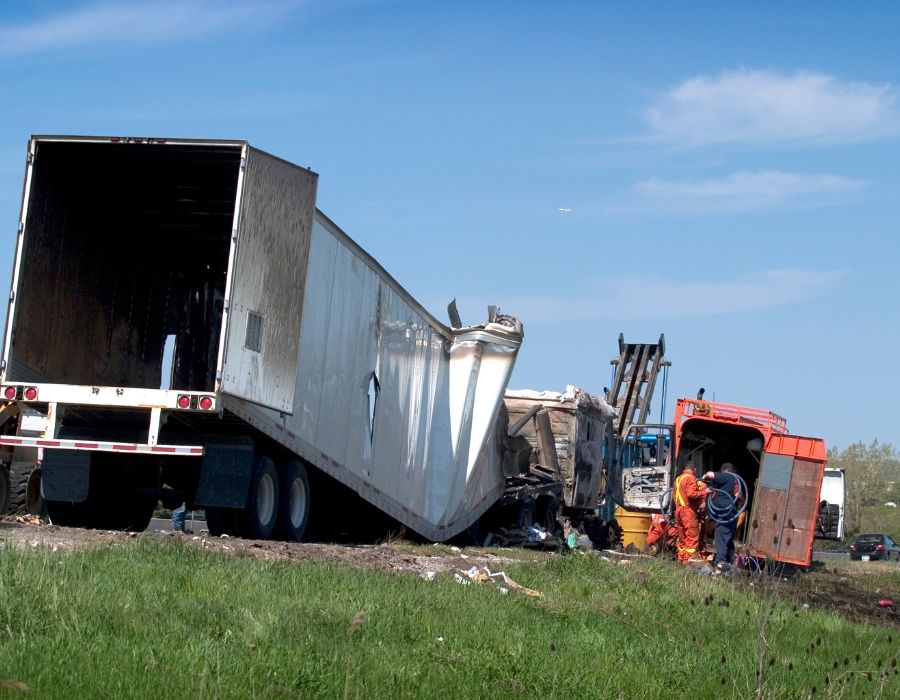 semi-truck crumpled in wreck