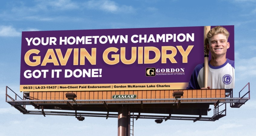 Gavin Guidry Bilboards, Gordon McKernan Celebrates Gavin Guidry&#8217;s National Championship Win with Hometown Billboards