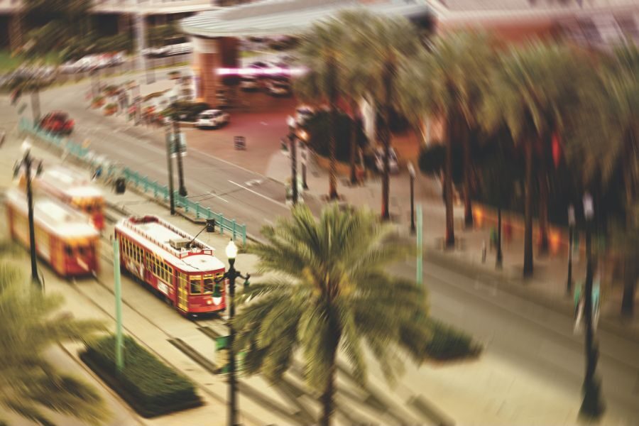 blurred downtown NOLA from hurricane