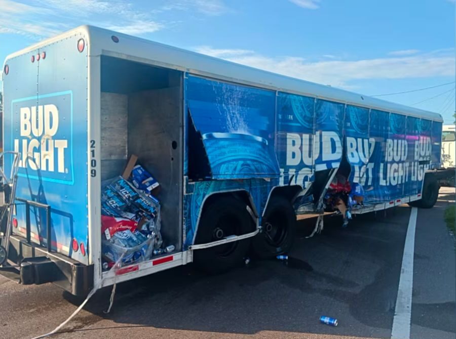bud light truck with damage from accident