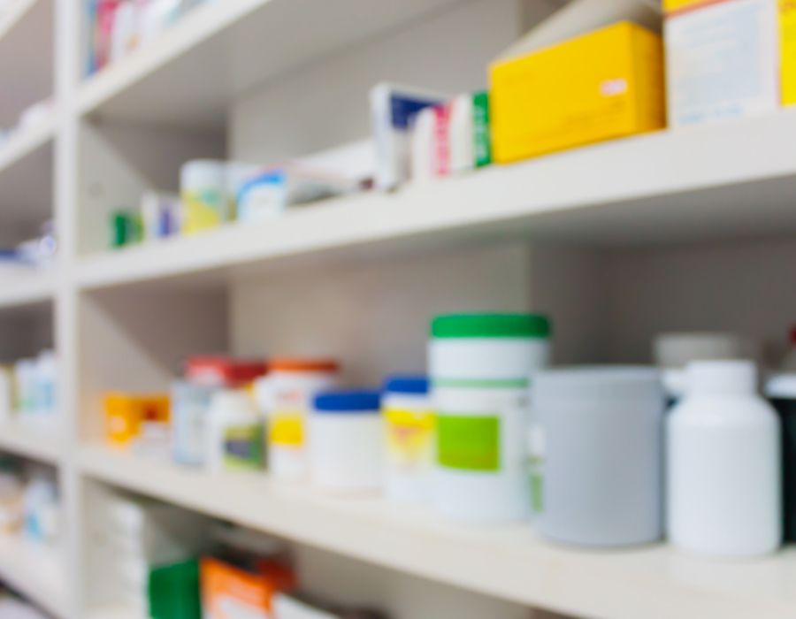 behind the counter of pharmacy