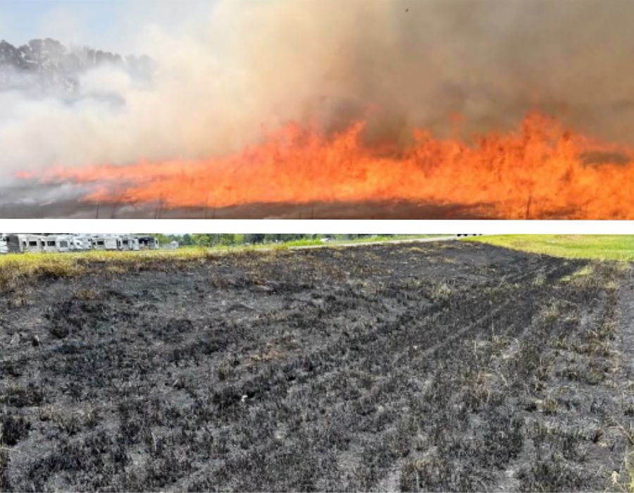 grass fire from truck accident