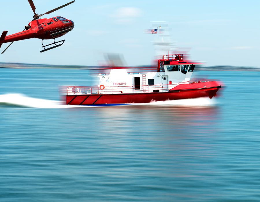 helicopter and boat fire rescue