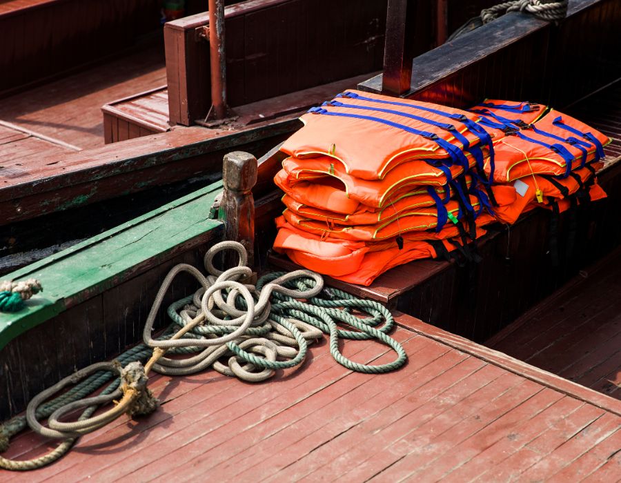 life jackets on dock