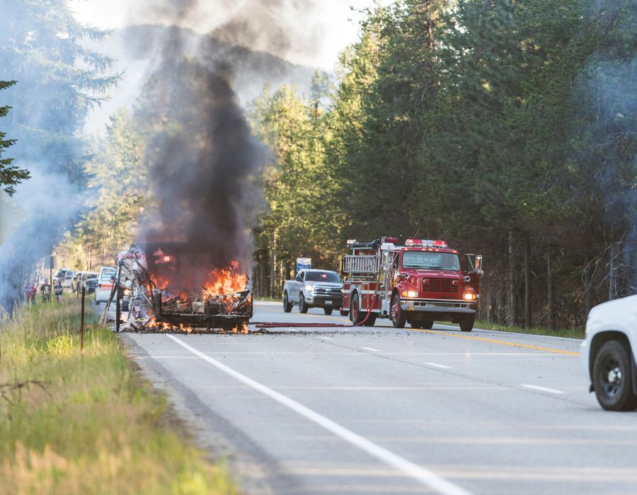 truck on fire in mountains