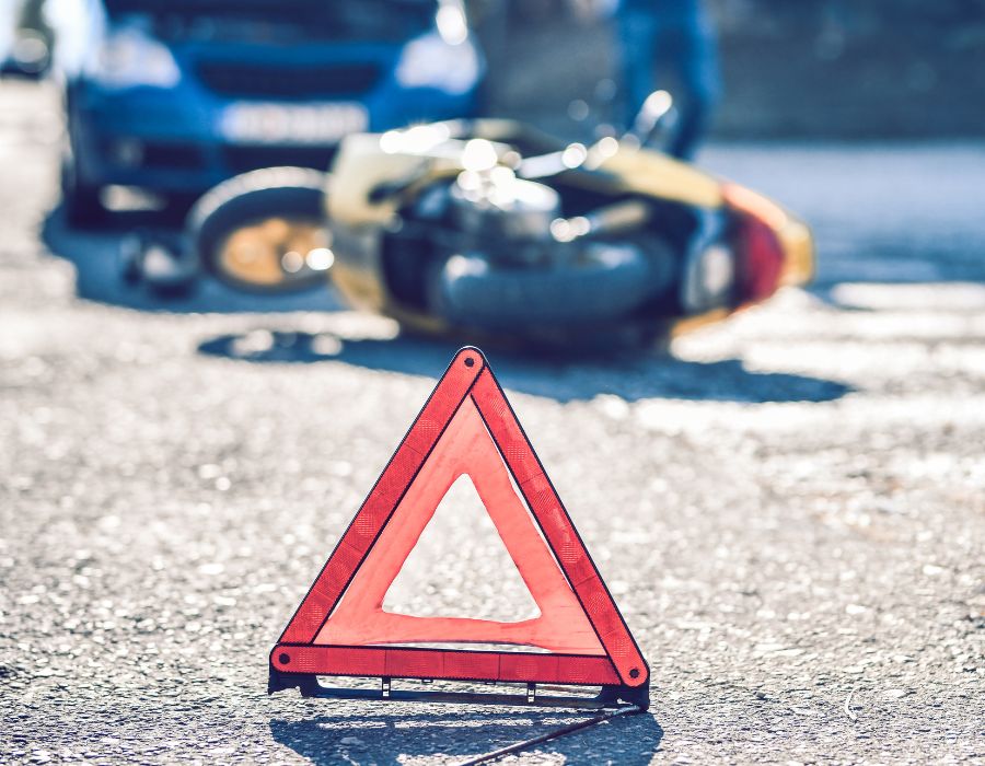 Scene of motorcycle accident. Motorcycle accidents can lead to severe injuries and damages