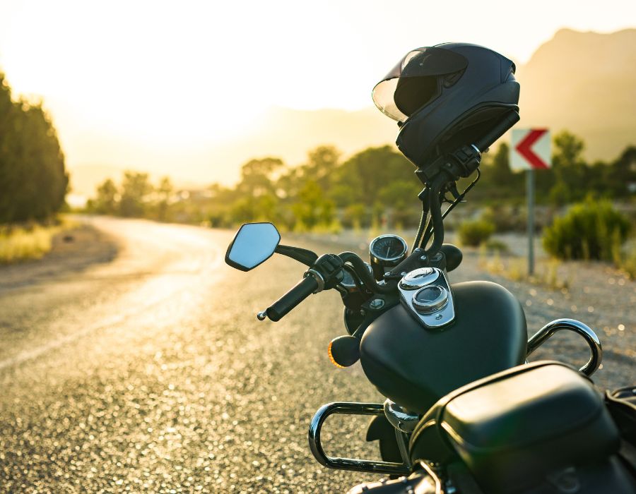 Motorcycle parked off road. Motorcycle accidents can occur anywhere and anytime.