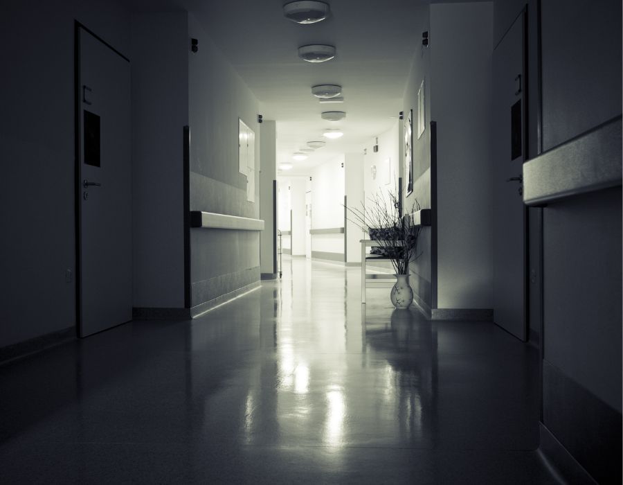 dark nursing home hallway